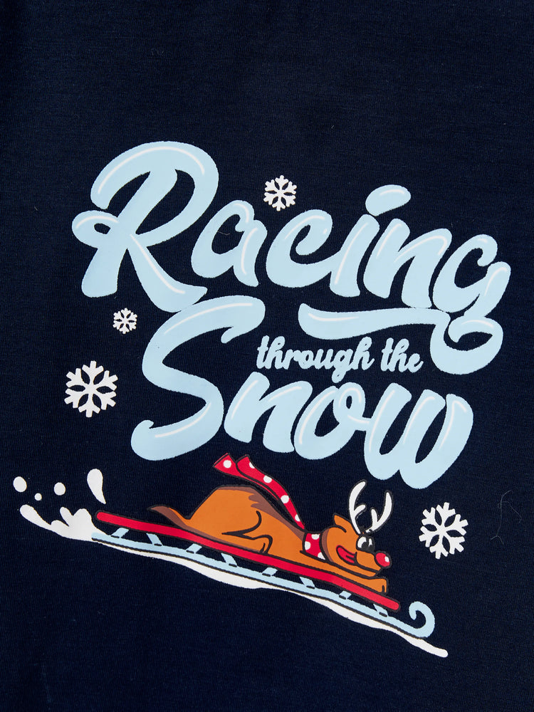 Christmas Matching Family Pajamas Set Sled Dogs Print PJS with Christmas Socks Blue