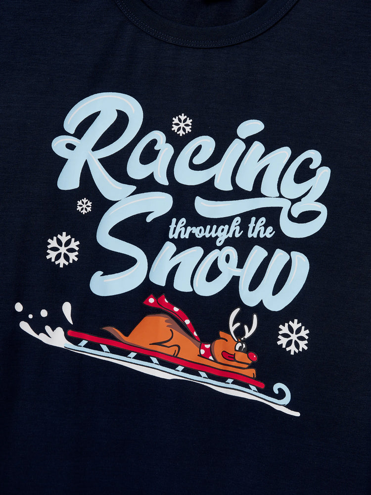 Christmas Matching Family Pajamas Set Sled Dogs Print PJS with Christmas Socks Blue