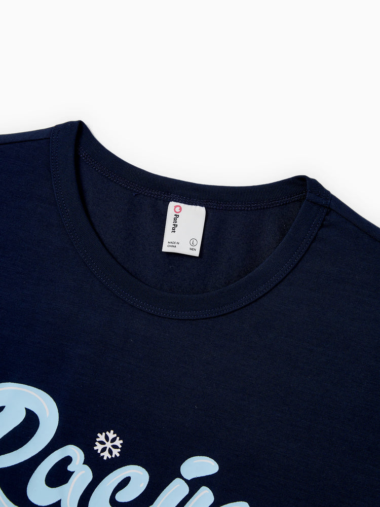 Christmas Matching Family Pajamas Set Sled Dogs Print PJS with Christmas Socks Blue