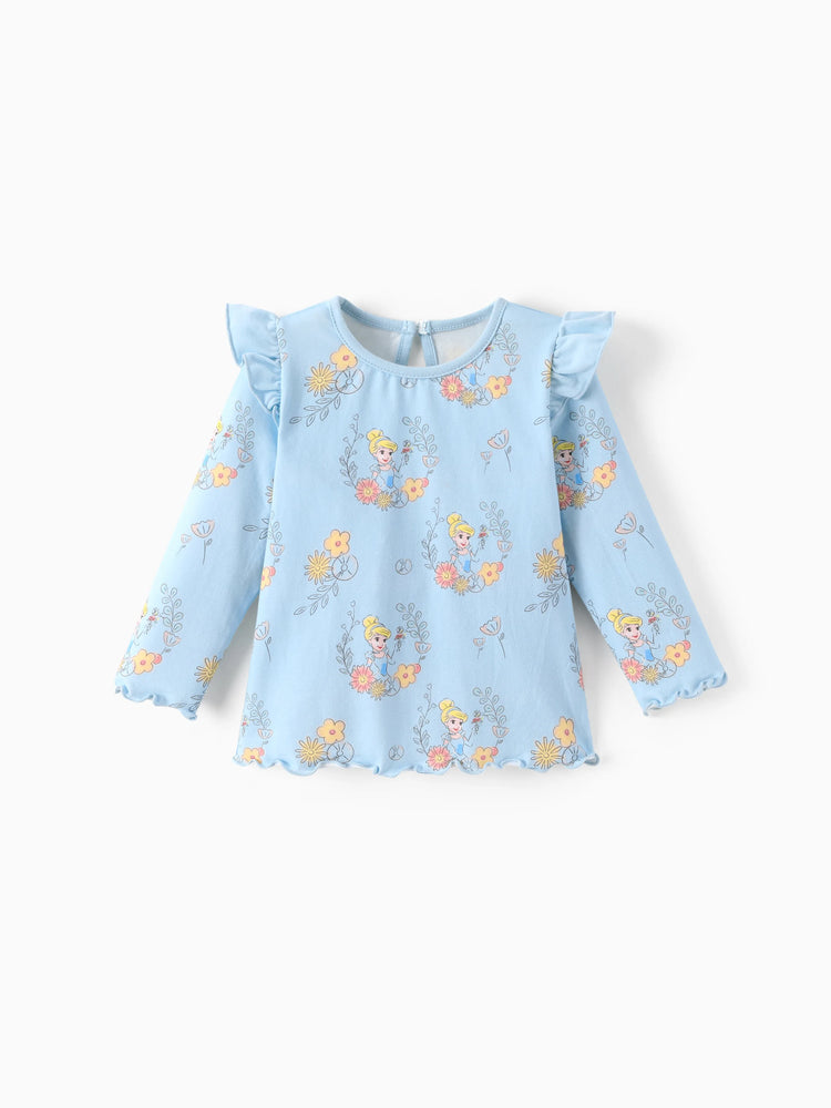 Ensemble 3 pièces Disney Princesse Cendrillon pour bébé fille, haut à volants et manches flottantes, et leggings, bleu clair
