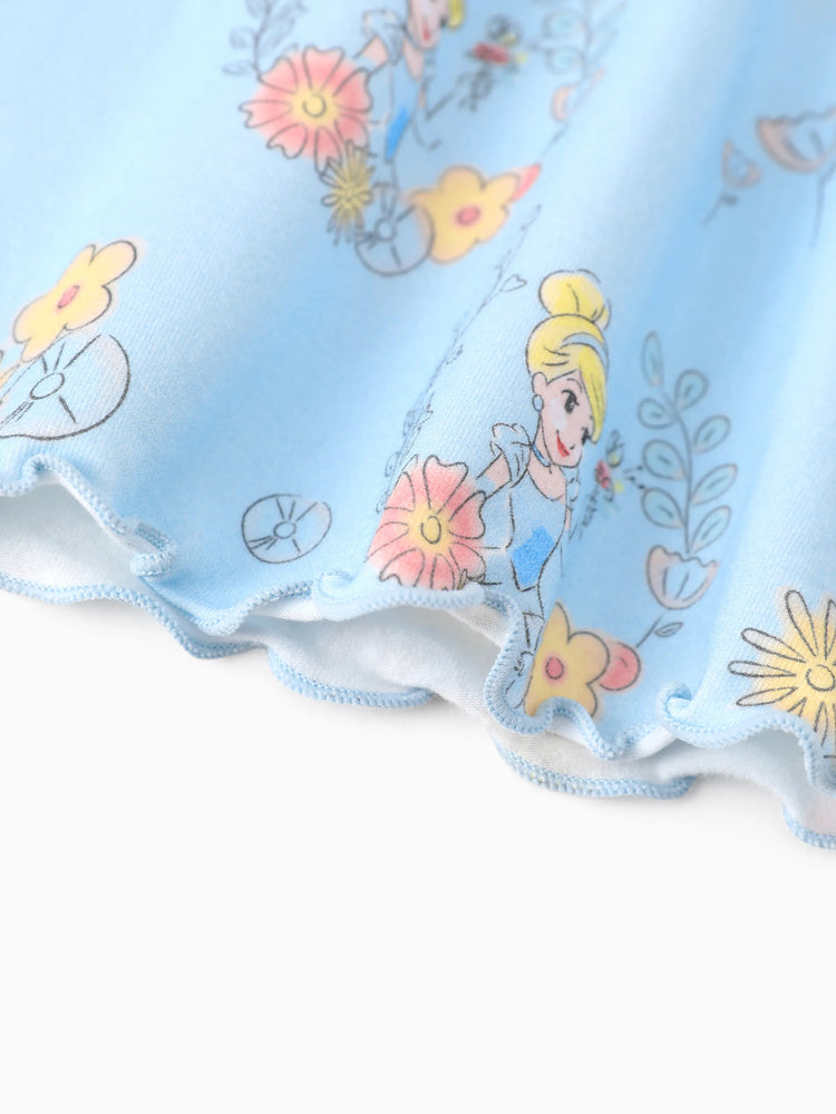 Ensemble 3 pièces Disney Princesse Cendrillon pour bébé fille, haut à volants et manches flottantes, et leggings, bleu clair
