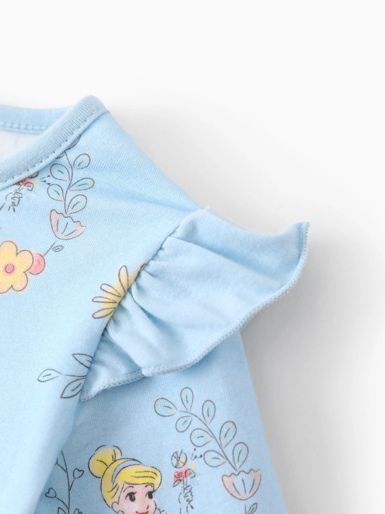Ensemble 3 pièces Disney Princesse Cendrillon pour bébé fille, haut à volants et manches flottantes, et leggings, bleu clair