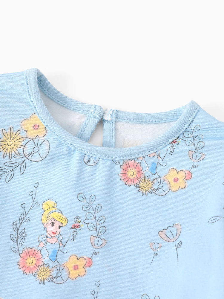 Ensemble 3 pièces Disney Princesse Cendrillon pour bébé fille, haut à volants et manches flottantes, et leggings, bleu clair
