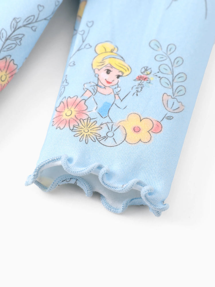 Ensemble 3 pièces Disney Princesse Cendrillon pour bébé fille, haut à volants et manches flottantes, et leggings, bleu clair