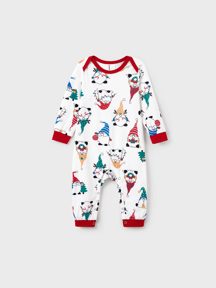 Christmas Matching Family Pajamas Set Christmas Gnome Print PJS with Christmas Socks Red
