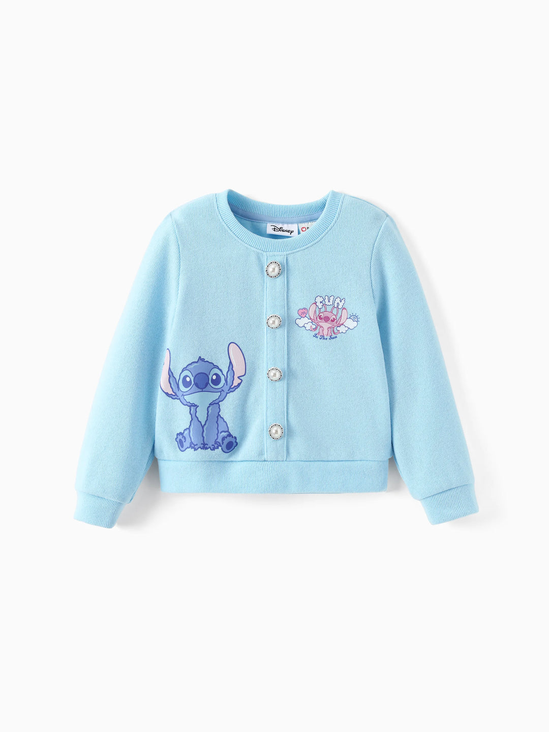 Ensemble 2 pièces Disney Stitch pour petite fille : jupe boutonnée en maille bleue