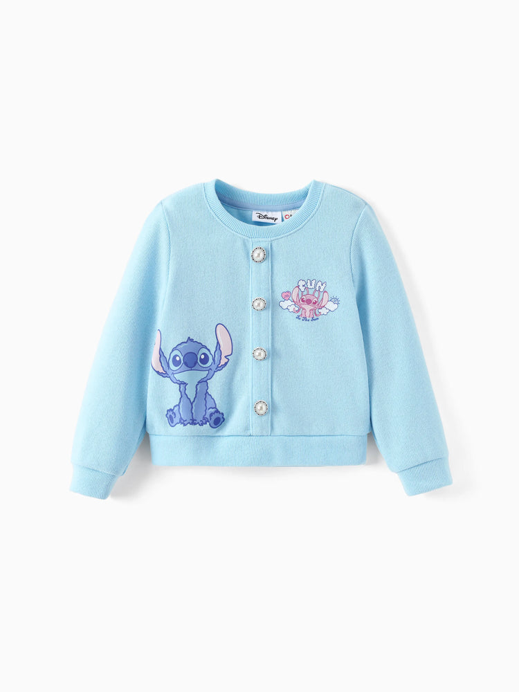 Disney Stitch Toddler/Kids Girl 2pcs Stitch Knitted Button-up Front Skirt Set Blue