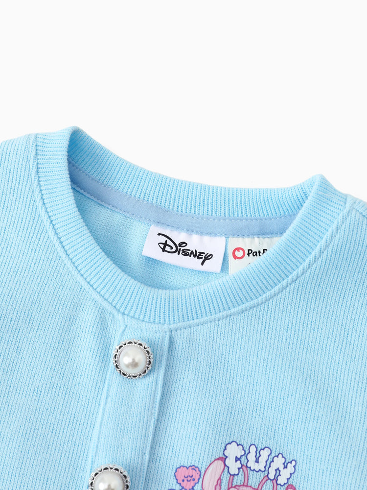 Disney Stitch Toddler/Kids Girl 2pcs Stitch Knitted Button-up Front Skirt Set Blue