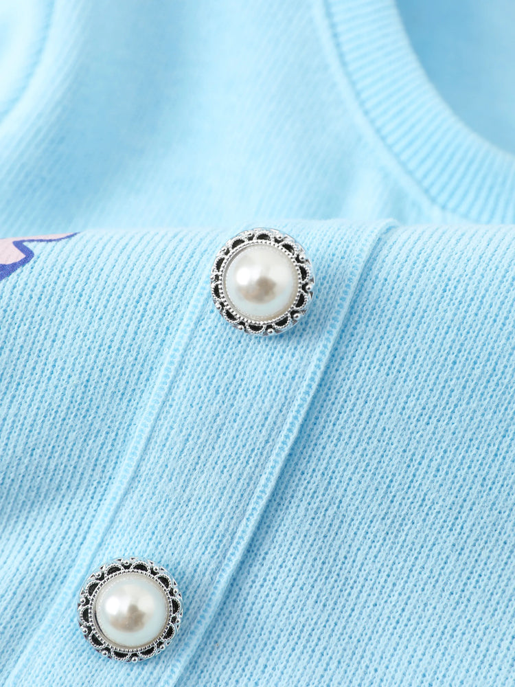 Disney Stitch Toddler/Kids Girl 2pcs Stitch Knitted Button-up Front Skirt Set Blue