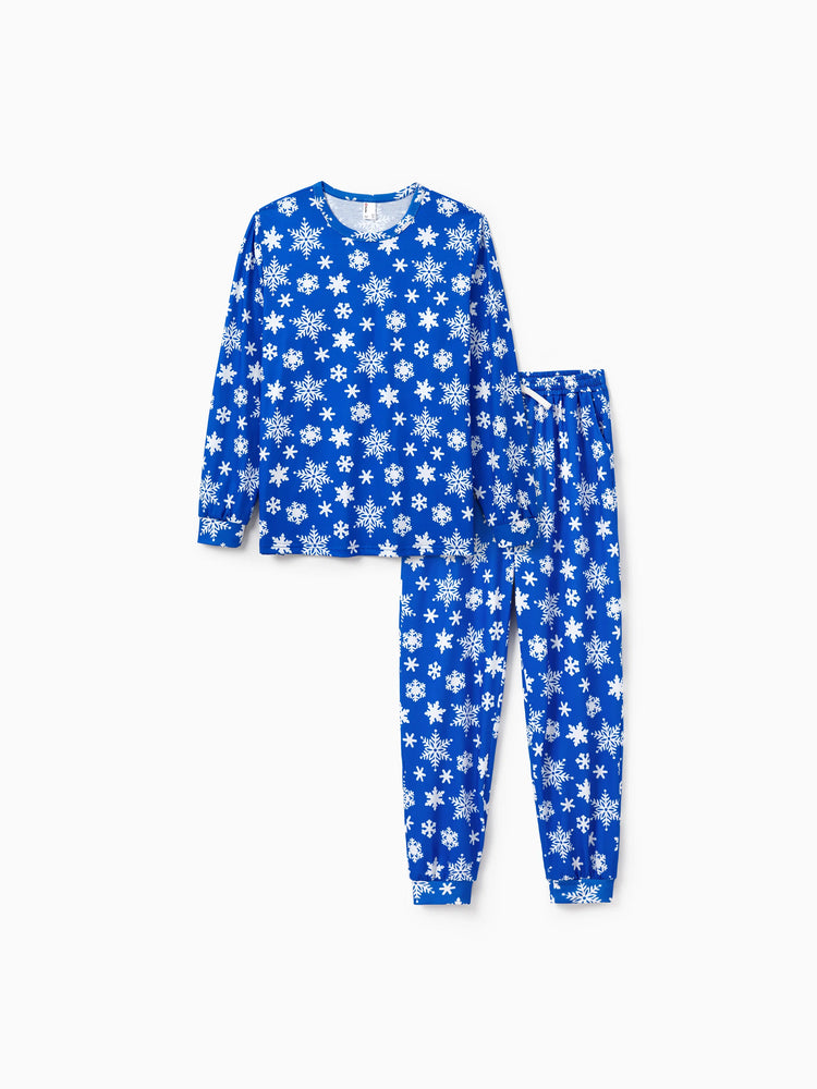 Christmas Matching Family Pajamas Set Snowflake Print Blue PJS with Christmas Socks Blue
