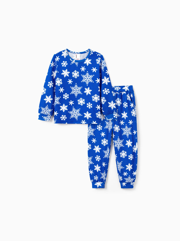 Christmas Matching Family Pajamas Set Snowflake Print Blue PJS with Christmas Socks Blue