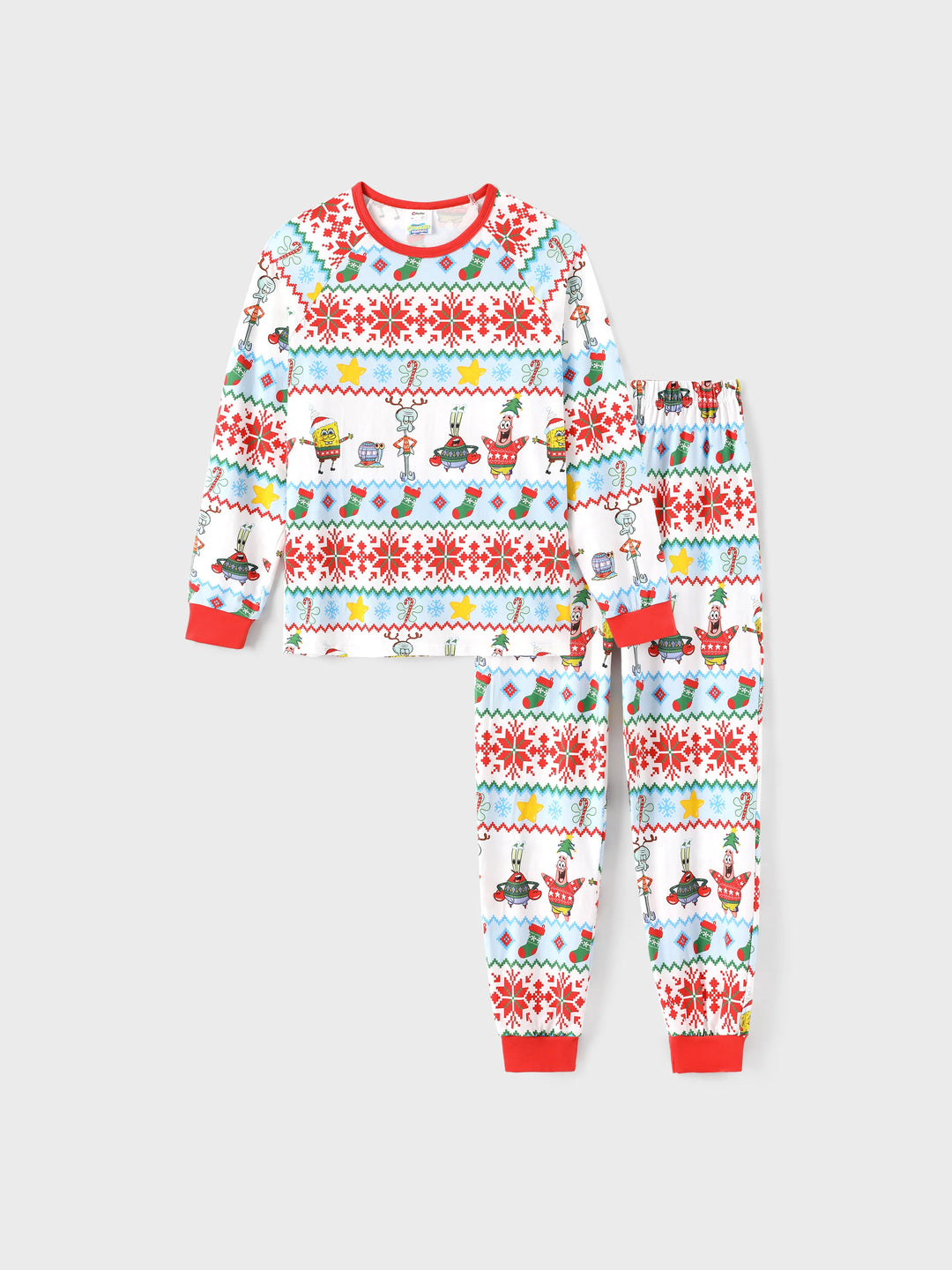 SpongeBob SquarePants Christmas Matching Family Organic Cotton Snug-fitting Pajamas Set with Socks Red
