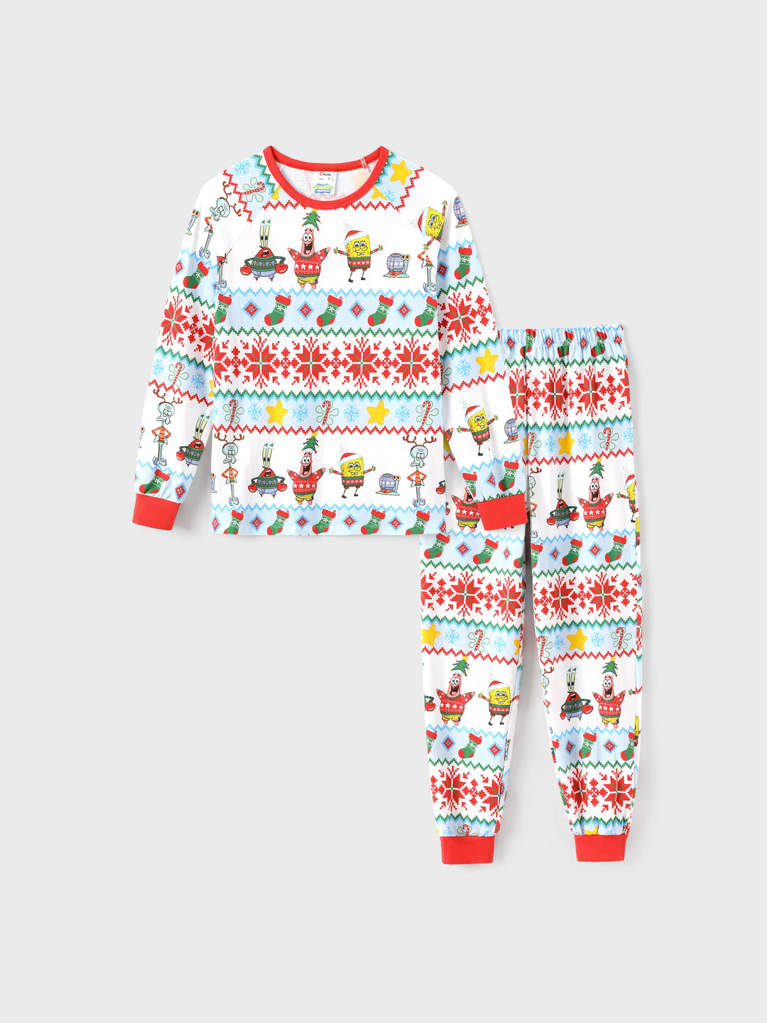 SpongeBob SquarePants Christmas Matching Family Organic Cotton Snug-fitting Pajamas Set with Socks Red