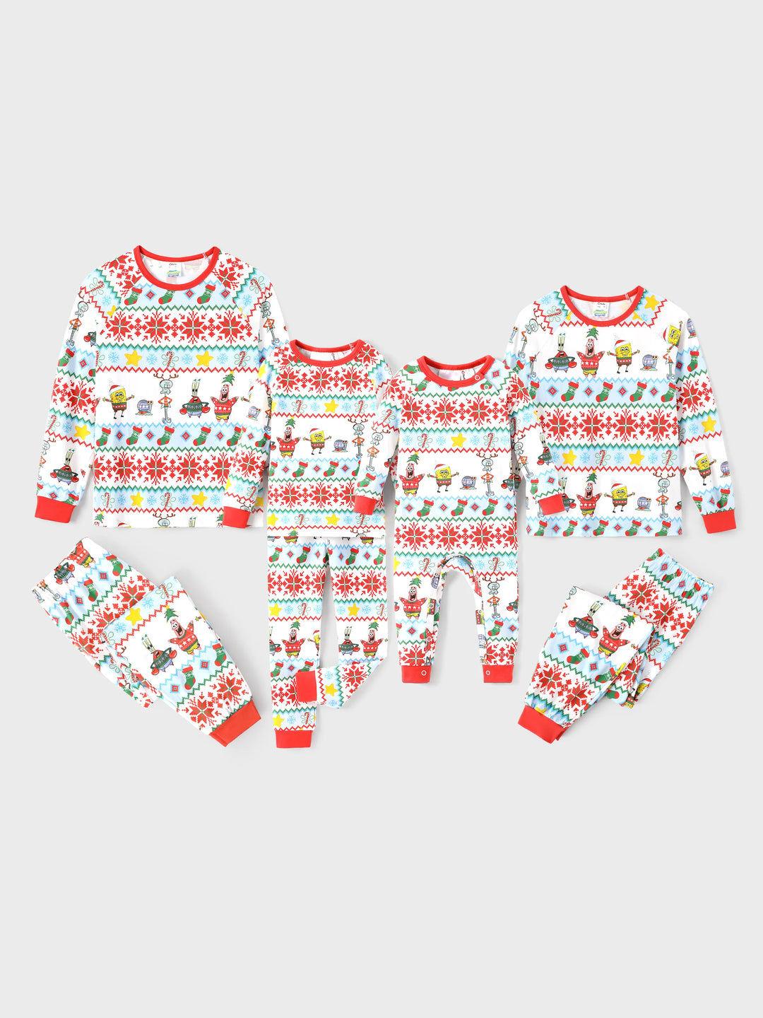 SpongeBob SquarePants Christmas Matching Family Organic Cotton Snug-fitting Pajamas Set with Socks Red