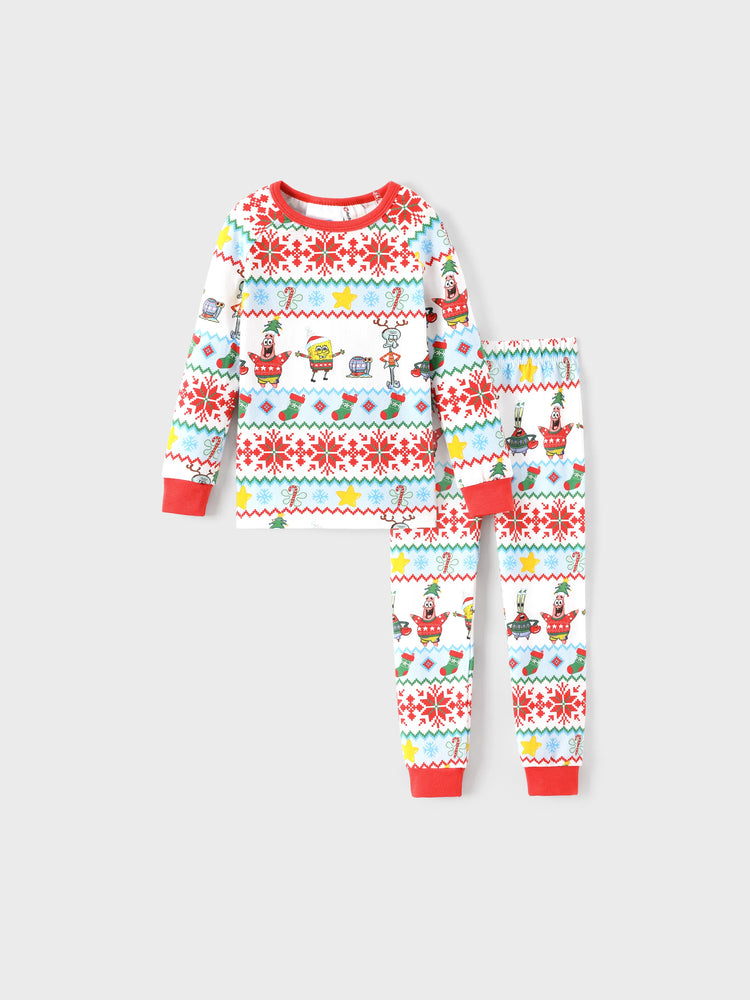 Ensemble pyjama de Noël Bob l'éponge en coton bio, coupe ajustée, avec chaussettes, rouge