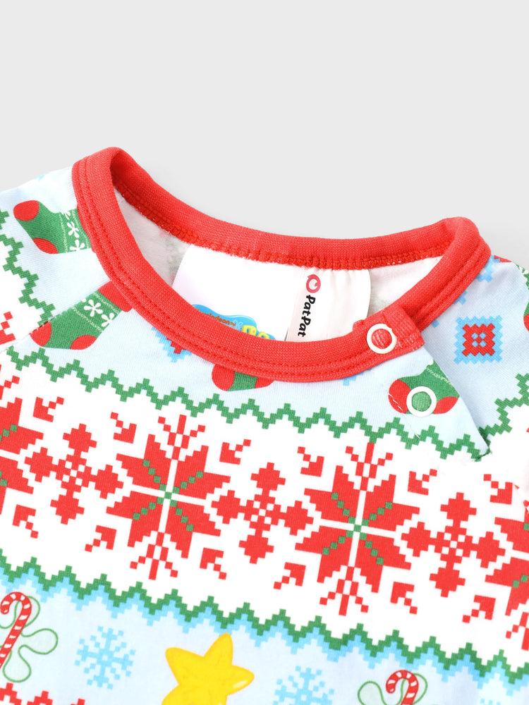 Ensemble pyjama de Noël Bob l'éponge en coton bio, coupe ajustée, avec chaussettes, rouge