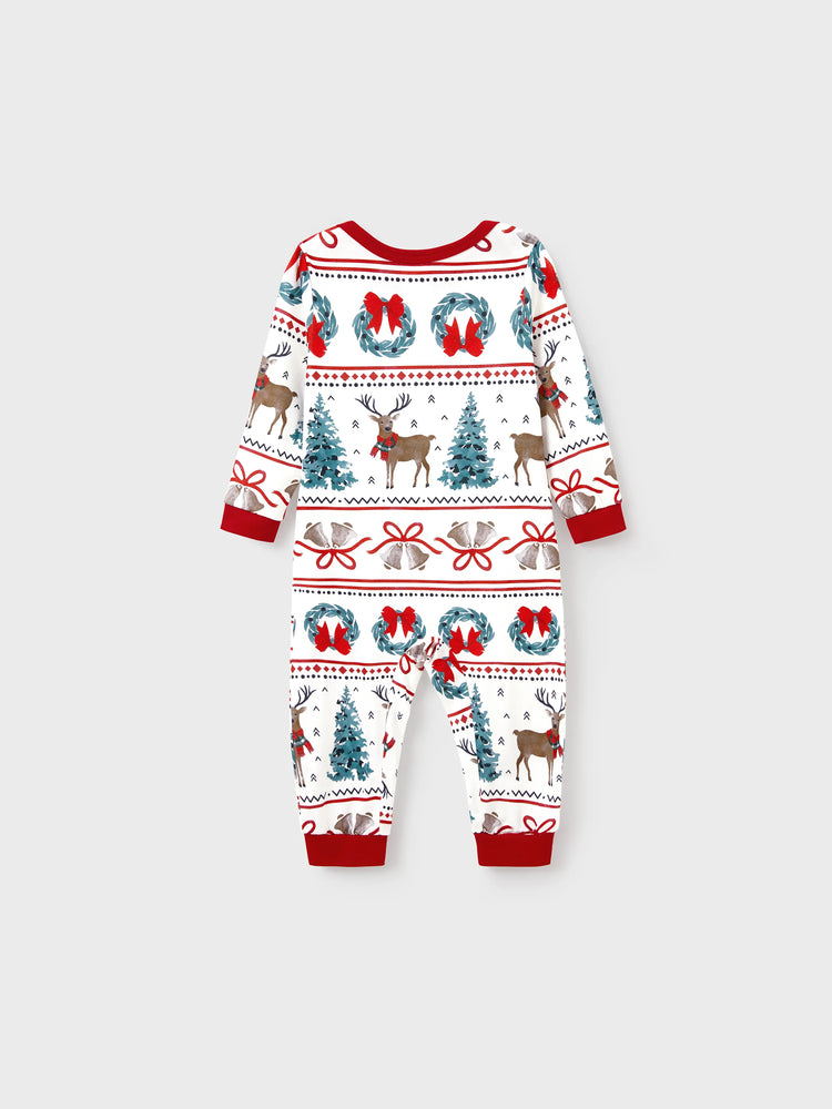 Ensemble pyjama de Noël assorti pour toute la famille, imprimé élan et clochette, rayé, avec chaussettes de Noël blanches