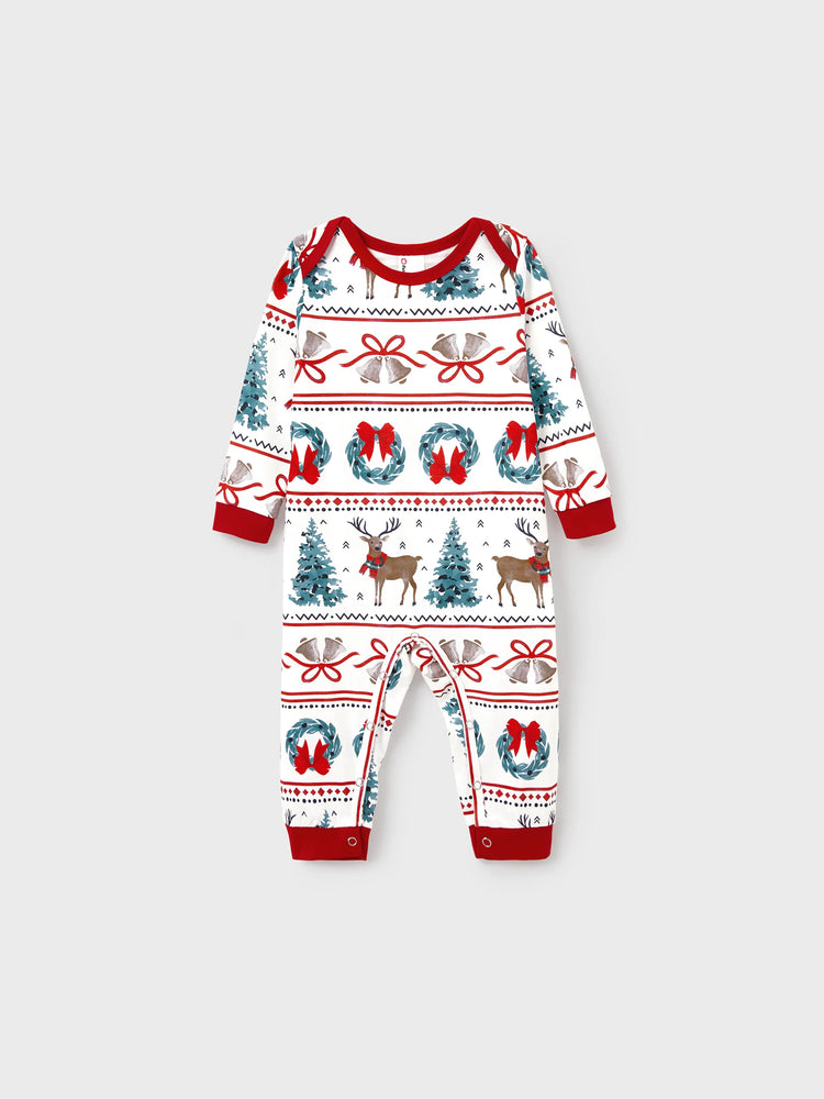 Ensemble pyjama de Noël assorti pour toute la famille, imprimé élan et clochette, rayé, avec chaussettes de Noël blanches