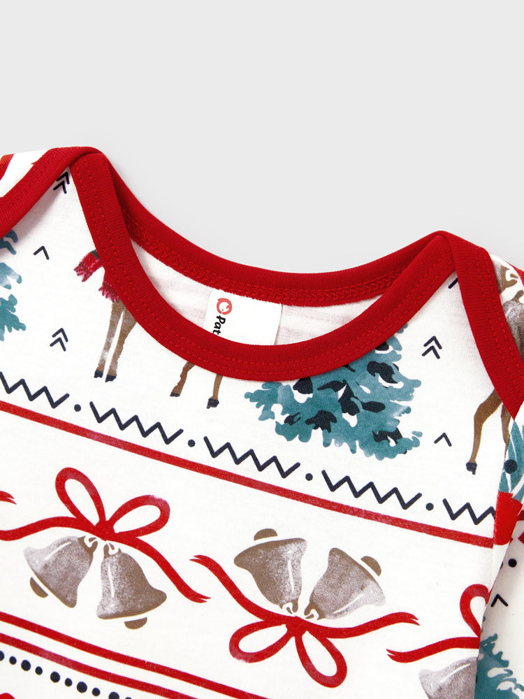 Ensemble pyjama de Noël assorti pour toute la famille, imprimé élan et clochette, rayé, avec chaussettes de Noël blanches