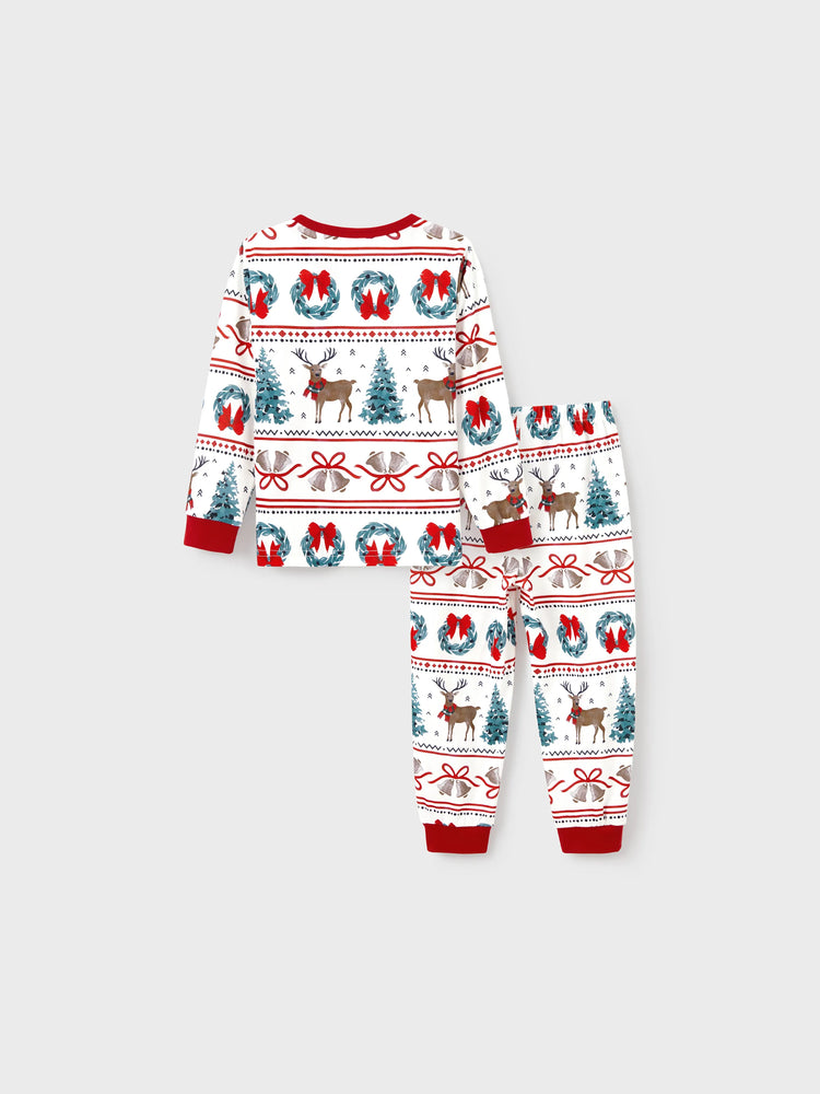 Ensemble pyjama de Noël assorti pour toute la famille, imprimé élan et clochette, rayé, avec chaussettes de Noël blanches