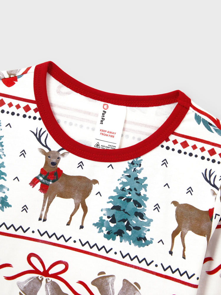 Ensemble pyjama de Noël assorti pour toute la famille, imprimé élan et clochette, rayé, avec chaussettes de Noël blanches