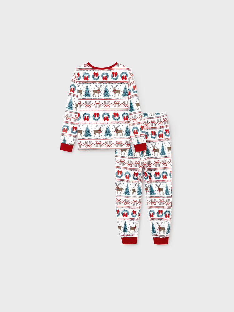 Ensemble pyjama de Noël assorti pour toute la famille, imprimé élan et clochette, rayé, avec chaussettes de Noël blanches