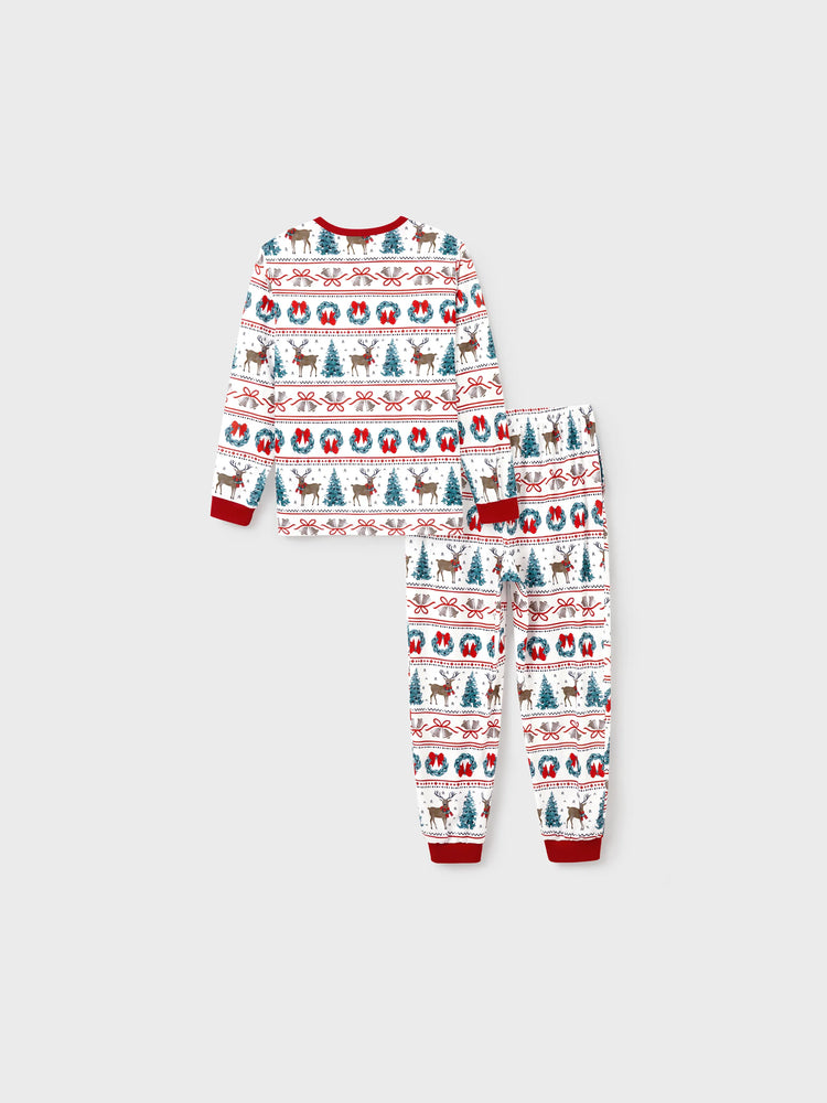 Ensemble pyjama de Noël assorti pour toute la famille, imprimé élan et clochette, rayé, avec chaussettes de Noël blanches