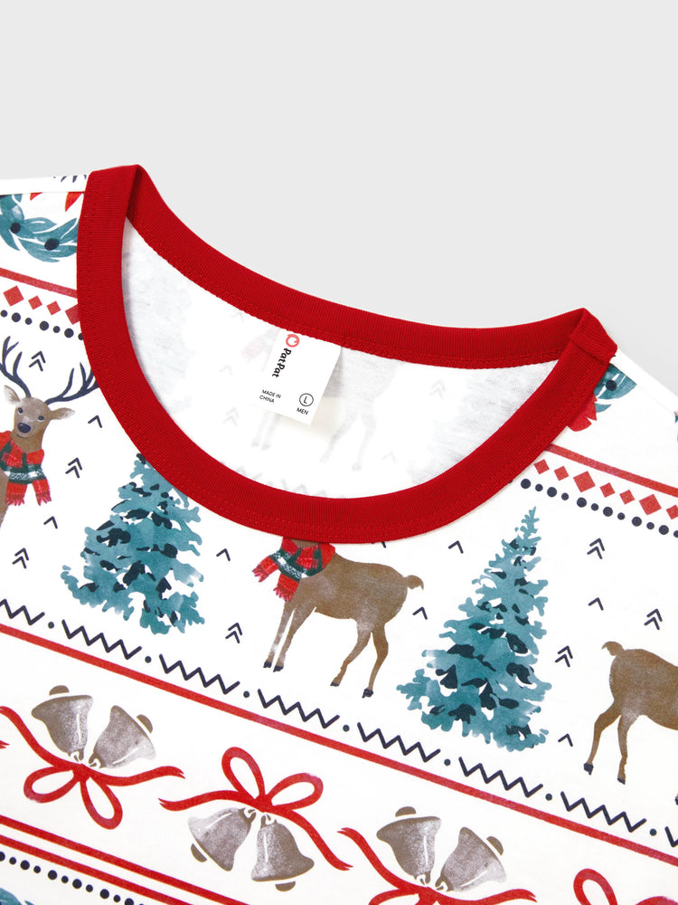 Ensemble pyjama de Noël assorti pour toute la famille, imprimé élan et clochette, rayé, avec chaussettes de Noël blanches