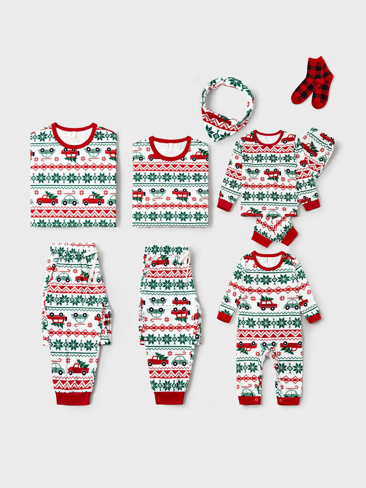 Ensemble pyjama de Noël assorti pour toute la famille, imprimé flocon de neige et voiture, avec chaussettes de Noël rouges