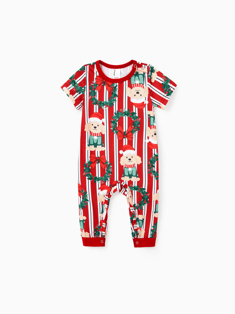Christmas Matching Family Pajamas Set Christmas Doggy Print Red PJS Red