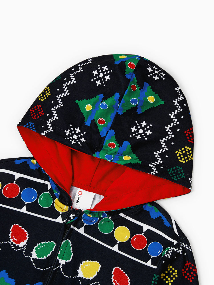 Ensemble pyjama de Noël assorti pour toute la famille, imprimé sapin de Noël et chaussettes de Noël noires