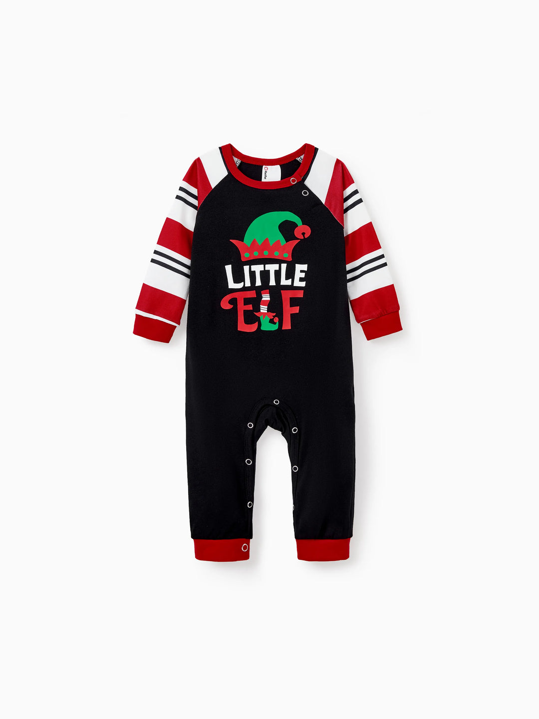 Conjunto de pijama familiar navideño a juego con estampado de elfo y calcetines navideños negros