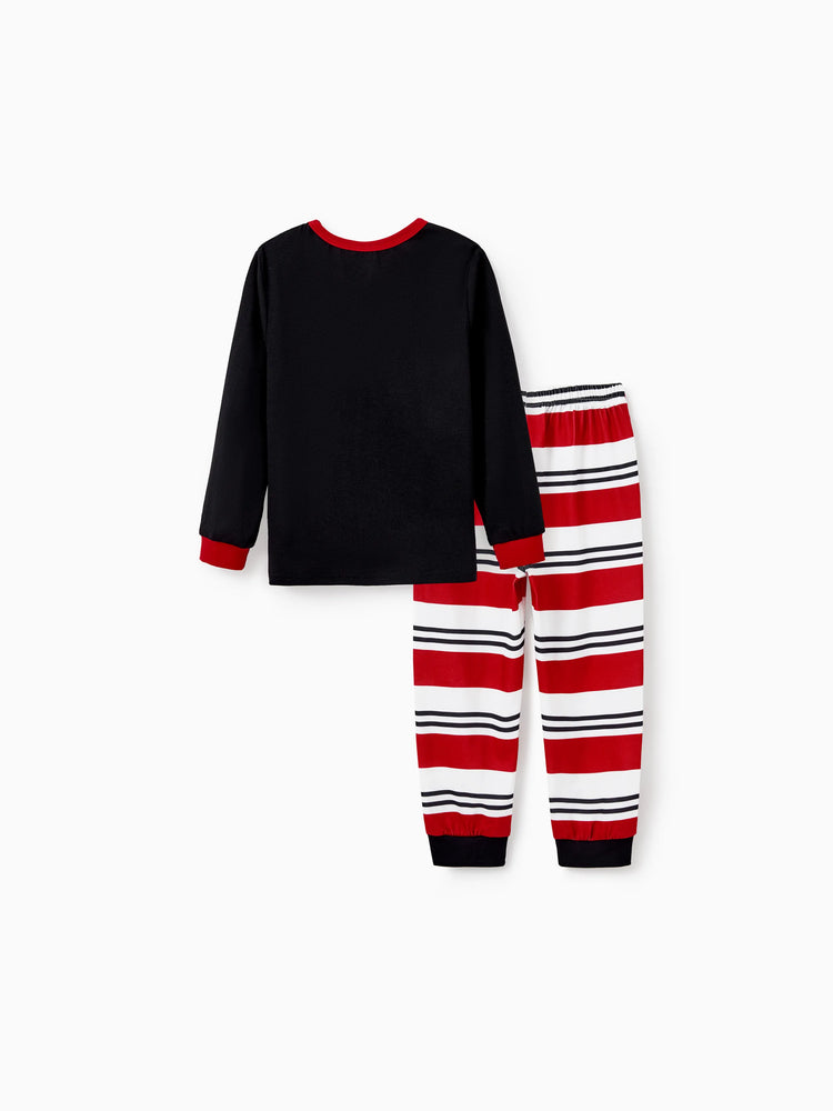 Christmas Matching Family Pajamas Set Elf Print PJS with Christmas Socks Black
