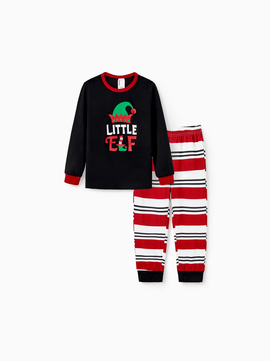Conjunto de pijama familiar navideño a juego con estampado de elfo y calcetines navideños negros