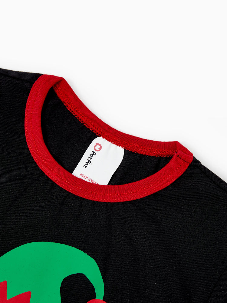 Christmas Matching Family Pajamas Set Elf Print PJS with Christmas Socks Black