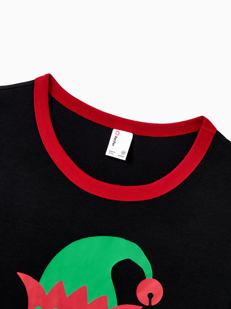 Christmas Matching Family Pajamas Set Elf Print PJS with Christmas Socks Black