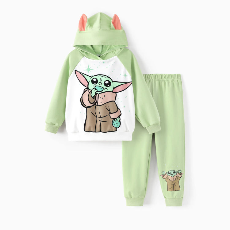 Star Wars Toddler/Kids Boy 2pcs Grogu Knit Fabric Hooded Set Light Green