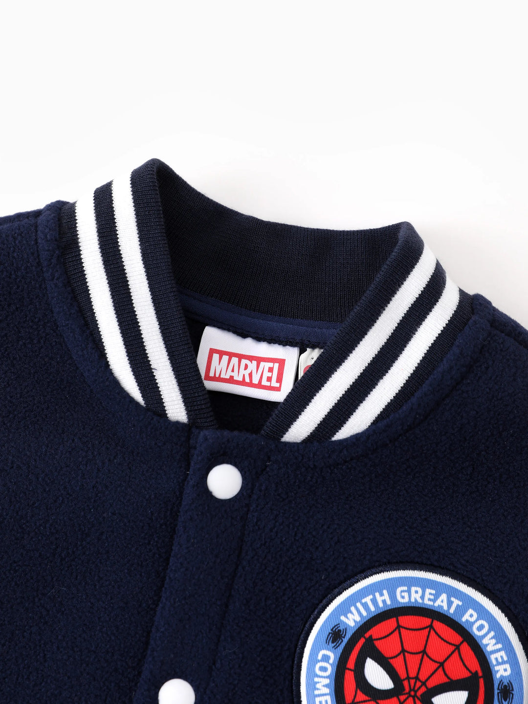 Chaqueta bomber con estampado de personajes de Spiderman en bloques de color de Marvel para niños pequeños/niños, azul oscuro