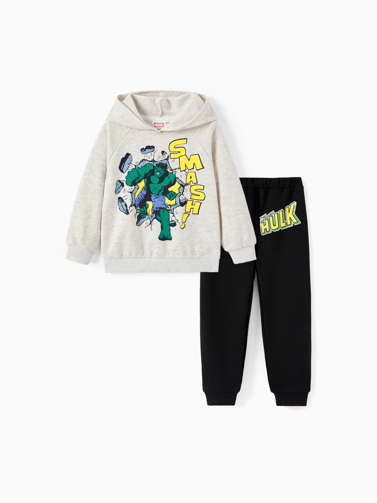 Marvel Toddler/Kids Boy 2pcs Green Hulk Character Graphic Longsleeves Hoodie and Sweatpants Set Black