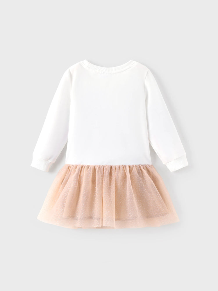 Disney Princess Toddler Girl Moana Long Sleeve Mesh Splice Dress White