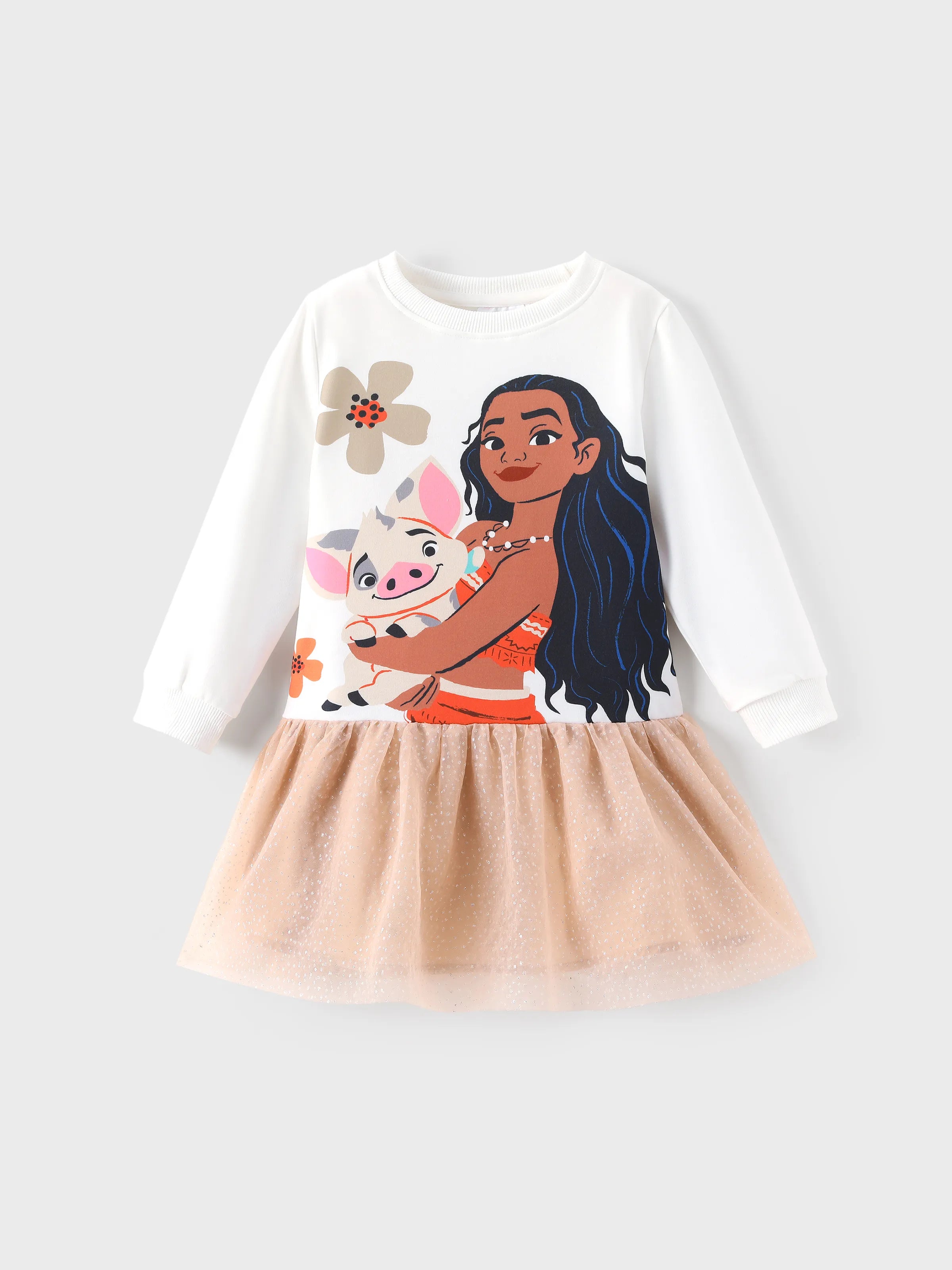 Disney Princess Toddler Girl Moana Long Sleeve Mesh Splice Dress White - PatPat Disney Princess Toddler Girl Moana Long Sleeve Mesh Splice Dress White - PatPat
