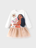 Robe blanche à manches longues et maille épissée Disney Princess Moana pour petite fille