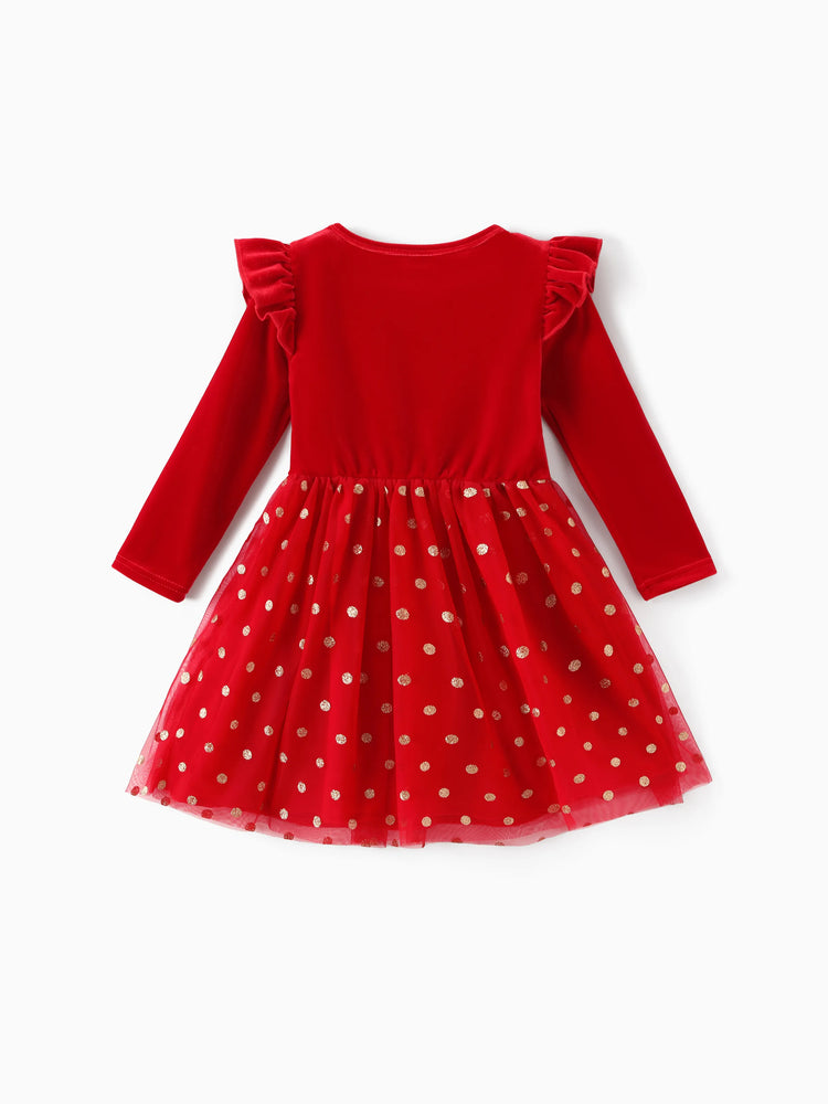 Robe de Noël Minnie Mouse à volants et pois en maille rouge pour petite fille Disney Mickey et ses amis
