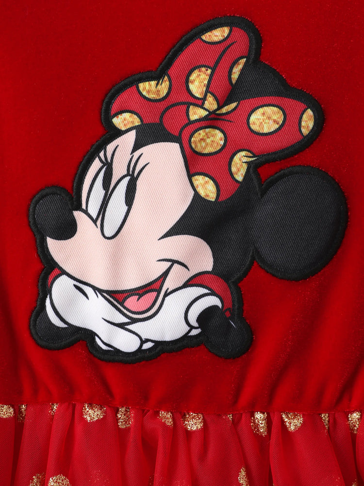 Robe de Noël Minnie Mouse à volants et pois en maille rouge pour petite fille Disney Mickey et ses amis