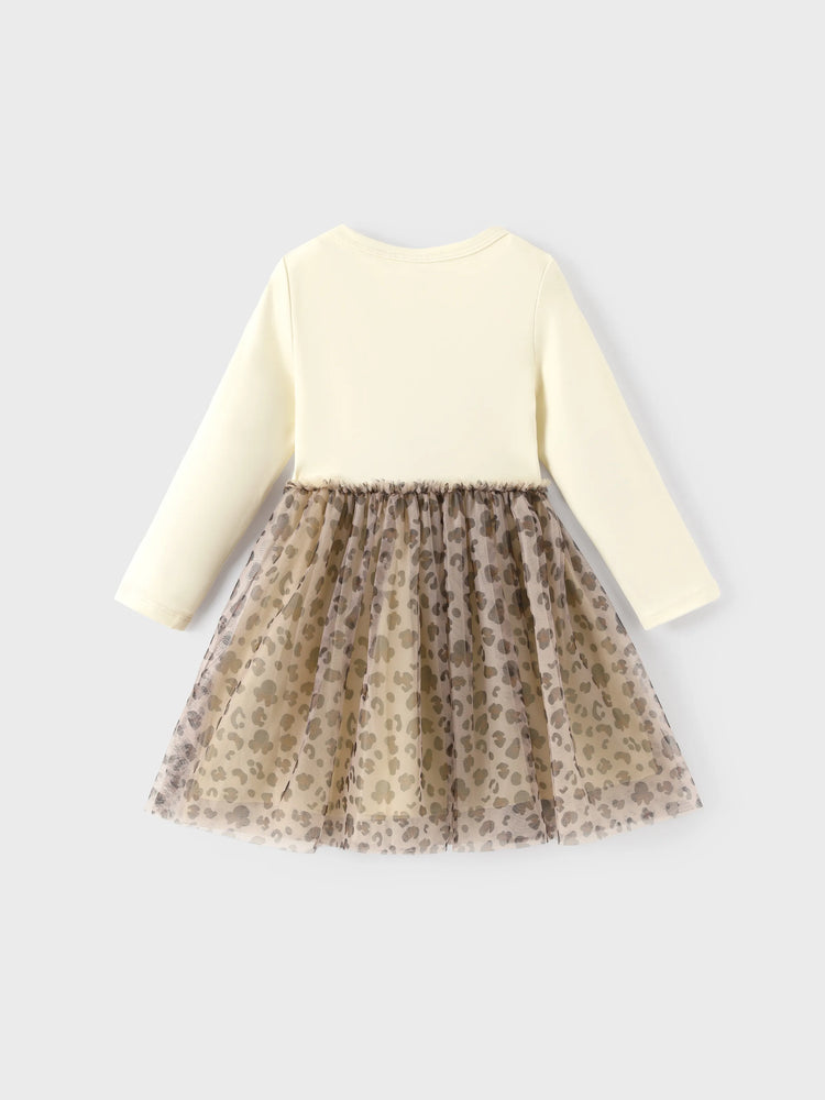 Disney Mickey and Friends Toddler Girl Christmas Minnie Mouse Graphic Long Sleeve Tulle Dress Khaki