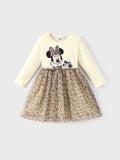 Robe de Noël en tulle à manches longues motif Minnie Mouse Disney Mickey et ses amis pour petite fille, kaki