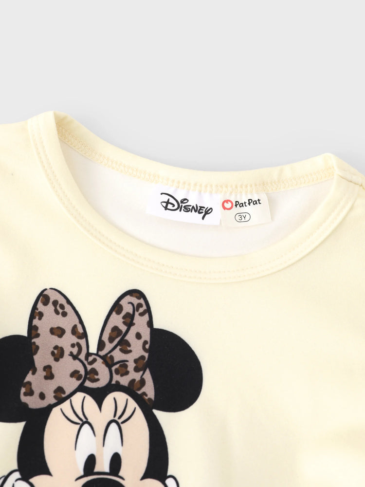 Disney Mickey and Friends Toddler Girl Christmas Minnie Mouse Graphic Long Sleeve Tulle Dress Khaki