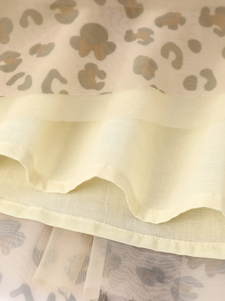 Disney Mickey and Friends Toddler Girl Christmas Minnie Mouse Graphic Long Sleeve Tulle Dress Khaki