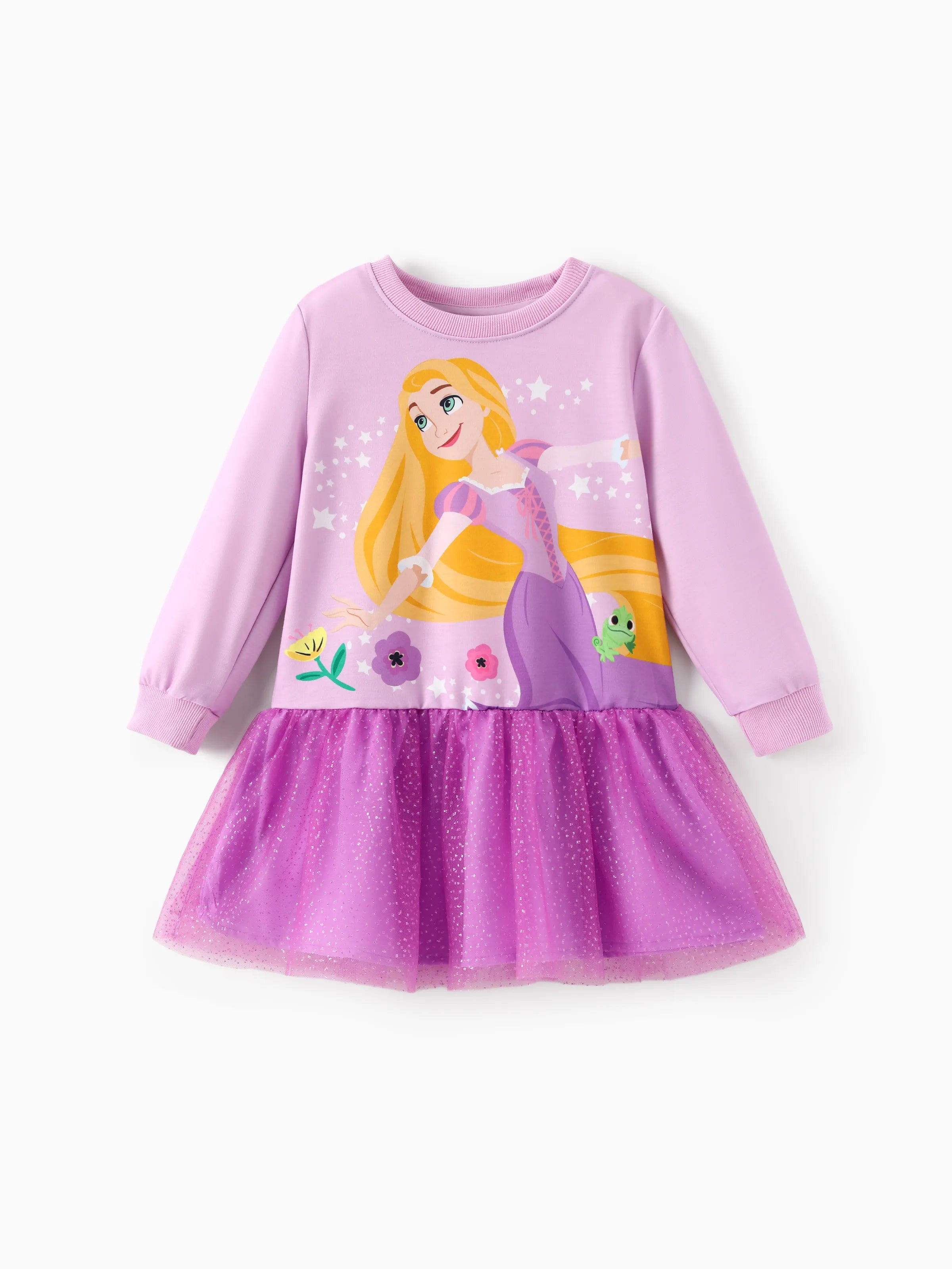 Disney Princess Toddler Girl Rapunzel Long Sleeve Mesh Splice Dress Purple Disney Princess Toddler Girl Rapunzel Long Sleeve Mesh Splice Dress Purple