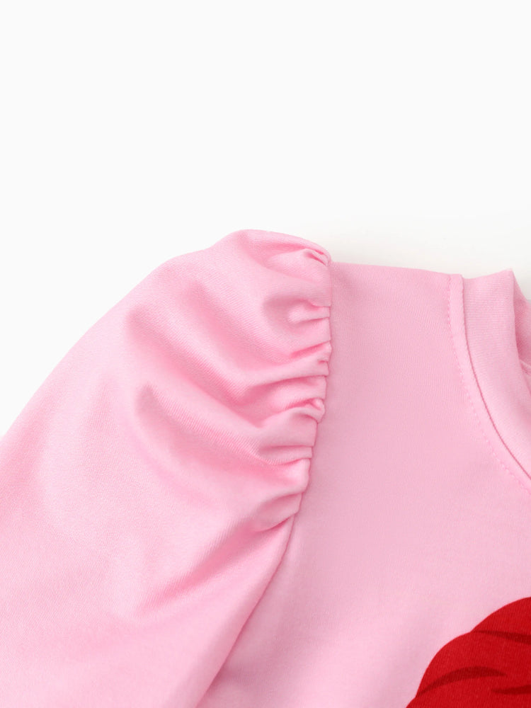 Ensemble 2 pièces princesse Disney pour petite fille, haut à manches bouffantes et jupe superposée à imprimé personnage Ariel, rose vif